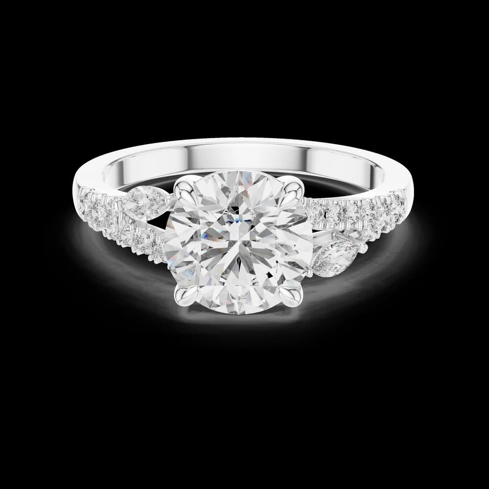 Asymmetric Marquise Accent Split Band Round Center Lab Grown Diamond Ring - Image 2 Asymmetric Marquise Accent Split Band Round Center Lab Grown Diamond Ring, view 2 of 5