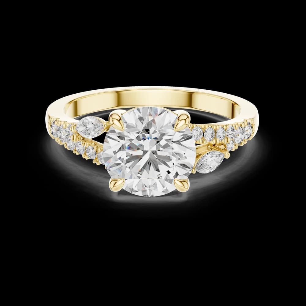Asymmetric Marquise Accent Split Band Round Center Lab Grown Diamond Ring - Image 3 Asymmetric Marquise Accent Split Band Round Center Lab Grown Diamond Ring, view 3 of 5