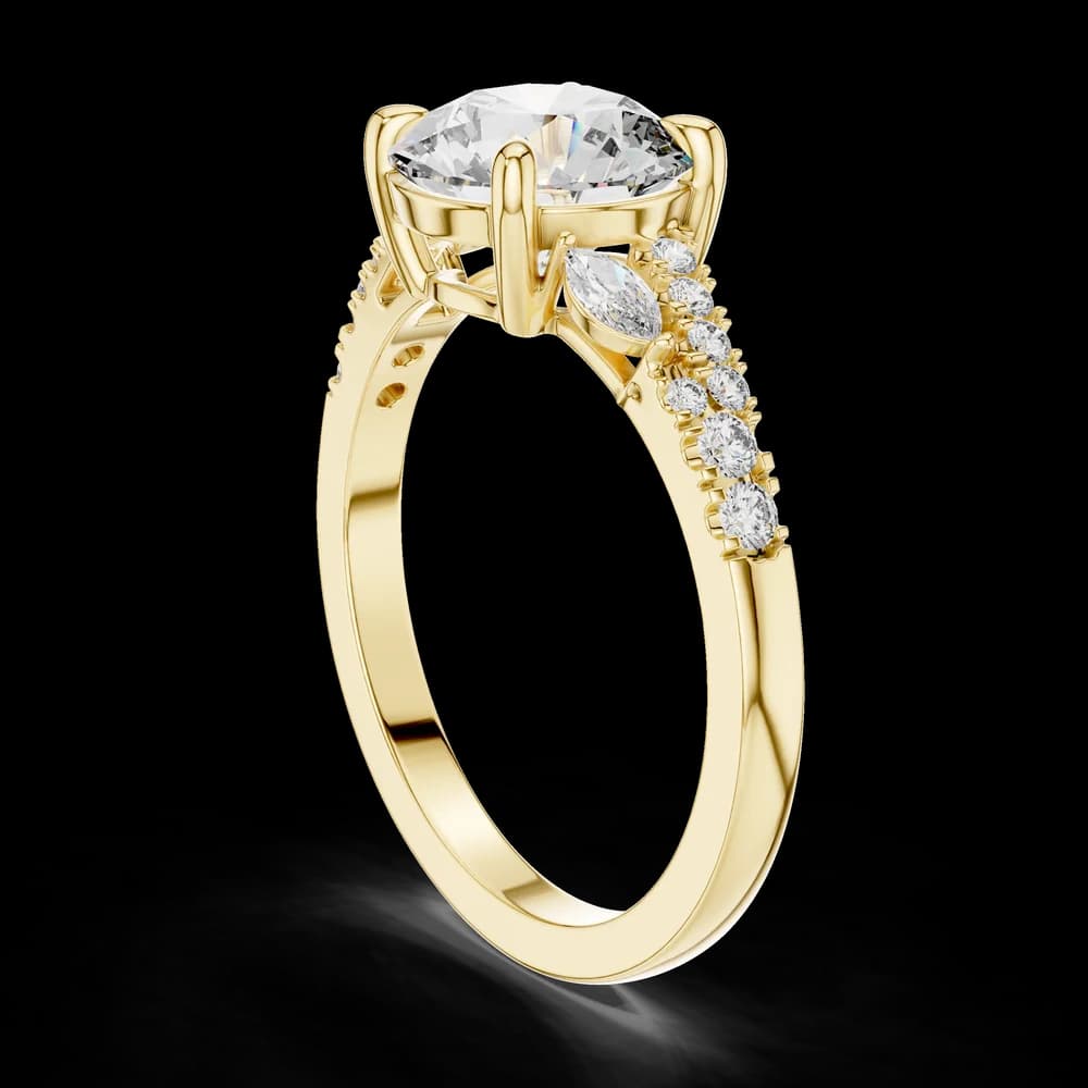 Asymmetric Marquise Accent Split Band Round Center Lab Grown Diamond Ring - Image 4 Asymmetric Marquise Accent Split Band Round Center Lab Grown Diamond Ring, view 4 of 5
