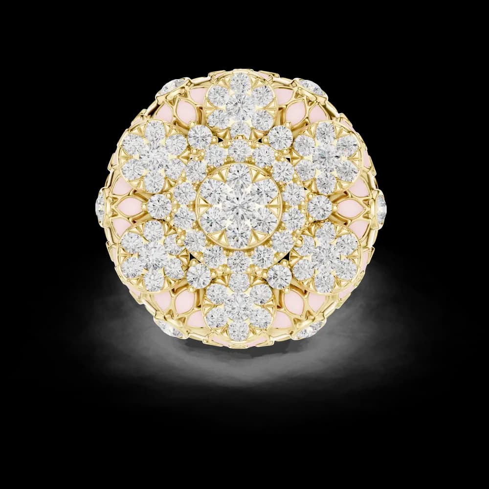 Domed Pink Enamel Floral Lab Grown Diamond Ring - Image 2 Domed Pink Enamel Floral Lab Grown Diamond Ring, view 2 of 5