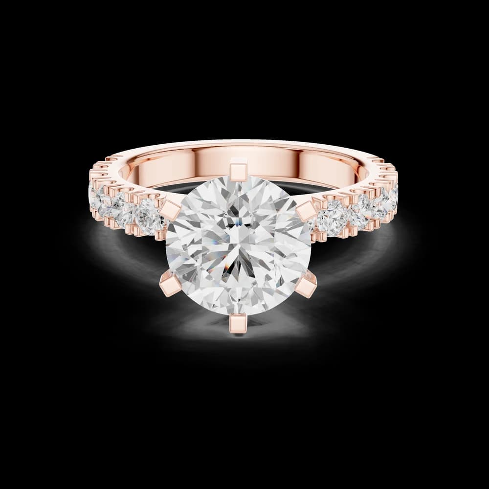 Square Prong Round Diamond Ring with Accent Band - Image 1 Square Prong Round Diamond Ring with Accent Band, view 1 of 6