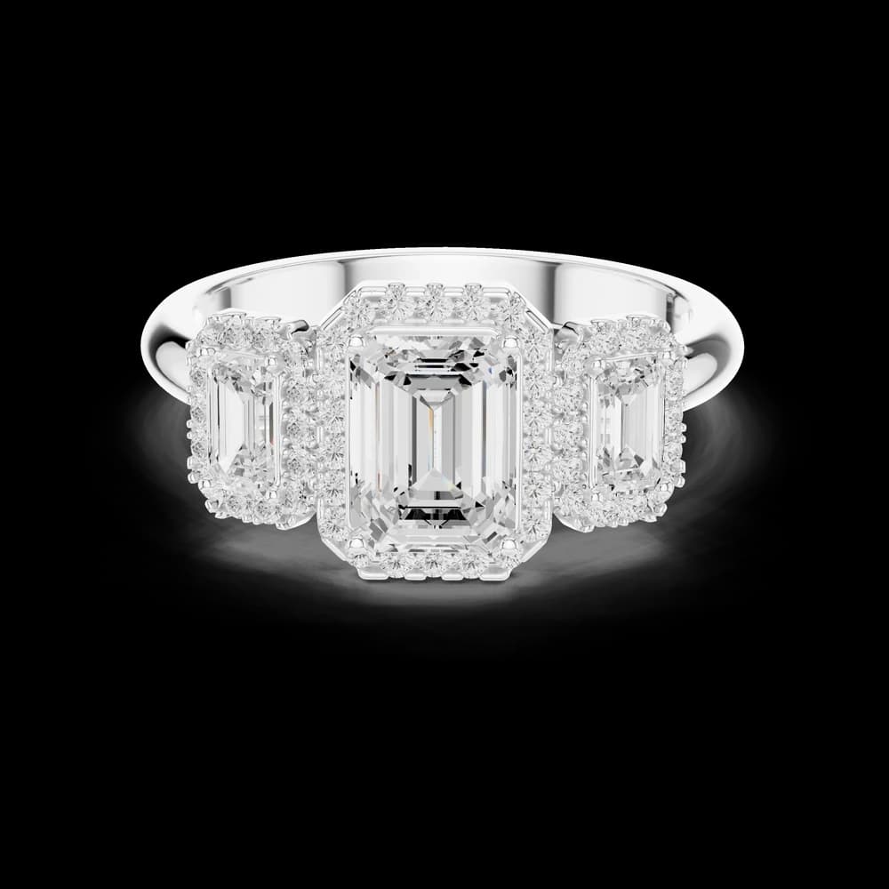 Triple Emerald Cut Halo Lab Grown Ring - Image 2 Triple Emerald Cut Halo Lab Grown Ring, view 2 of 6