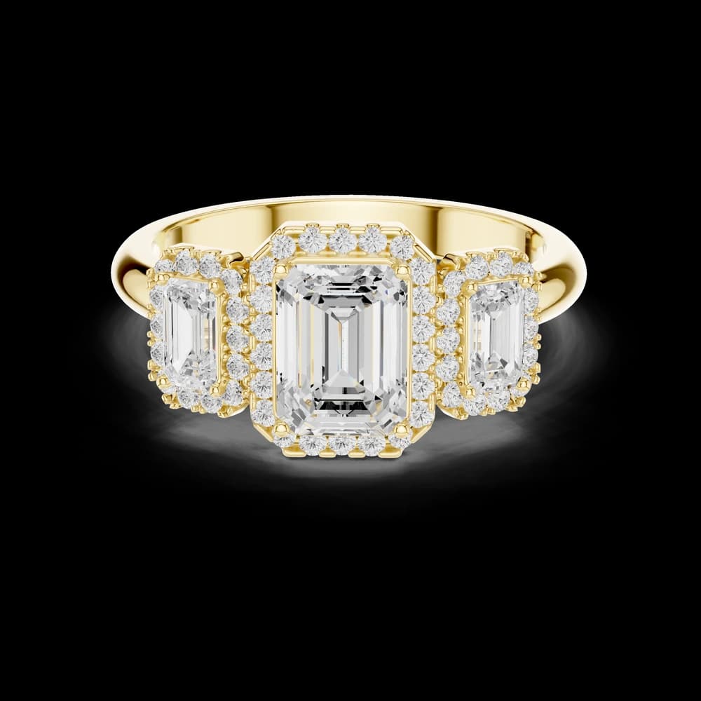 Triple Emerald Cut Halo Lab Grown Ring - Image 3 Triple Emerald Cut Halo Lab Grown Ring, view 3 of 6