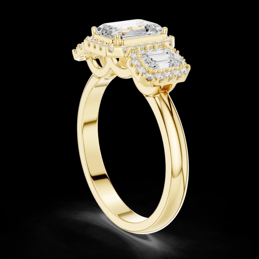 Triple Emerald Cut Halo Lab Grown Ring - Image 4 Triple Emerald Cut Halo Lab Grown Ring, view 4 of 6