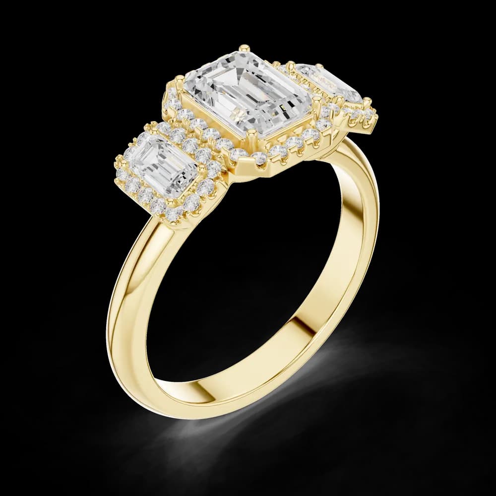 Triple Emerald Cut Halo Lab Grown Ring - Image 5 Triple Emerald Cut Halo Lab Grown Ring, view 5 of 6