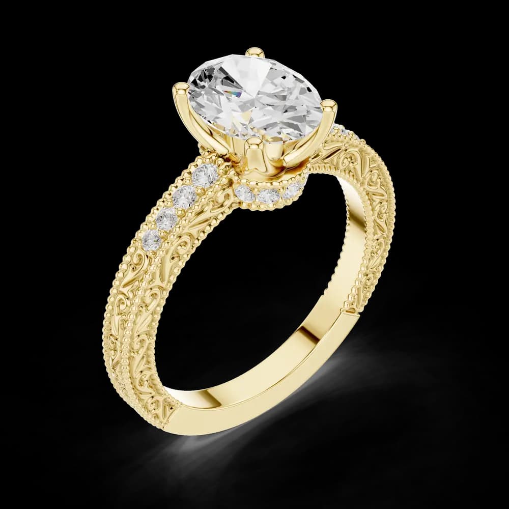 Oval Cut Filigree Vintage Style Lab Grown Diamond Ring - Image 5 Oval Cut Filigree Vintage Style Lab Grown Diamond Ring, view 5 of 6