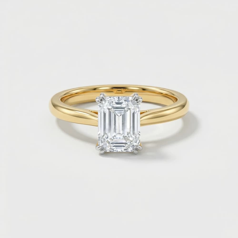 Minimalist Solitaire Emerald Cut Gold Lab Grown Ring - Image 1 Minimalist Solitaire Emerald Cut Gold Lab Grown Ring, view 1 of 3