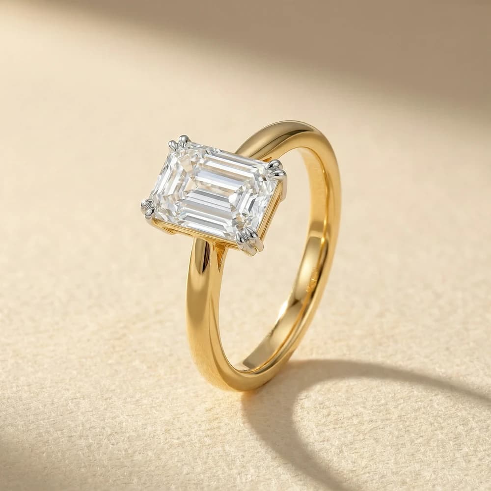 Minimalist Solitaire Emerald Cut Gold Lab Grown Ring - Image 2 Minimalist Solitaire Emerald Cut Gold Lab Grown Ring, view 2 of 3