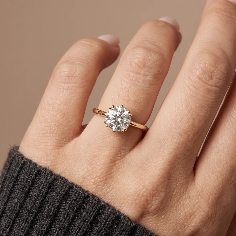 Multi Prong Round Hidden Halo Lab Grown Diamond Ring - Image 1 Multi Prong Round Hidden Halo Lab Grown Diamond Ring, view 1 of 8