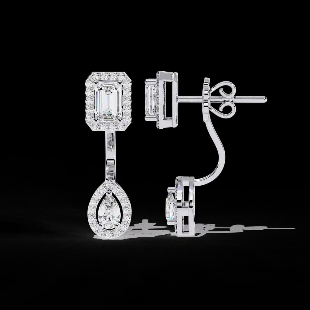 Elegant Lab Grown Diamond Earrings with Emerald and Pear Cut Stones - Image 11 Elegant Lab Grown Diamond Earrings with Emerald and Pear Cut Stones, view 11 of 16