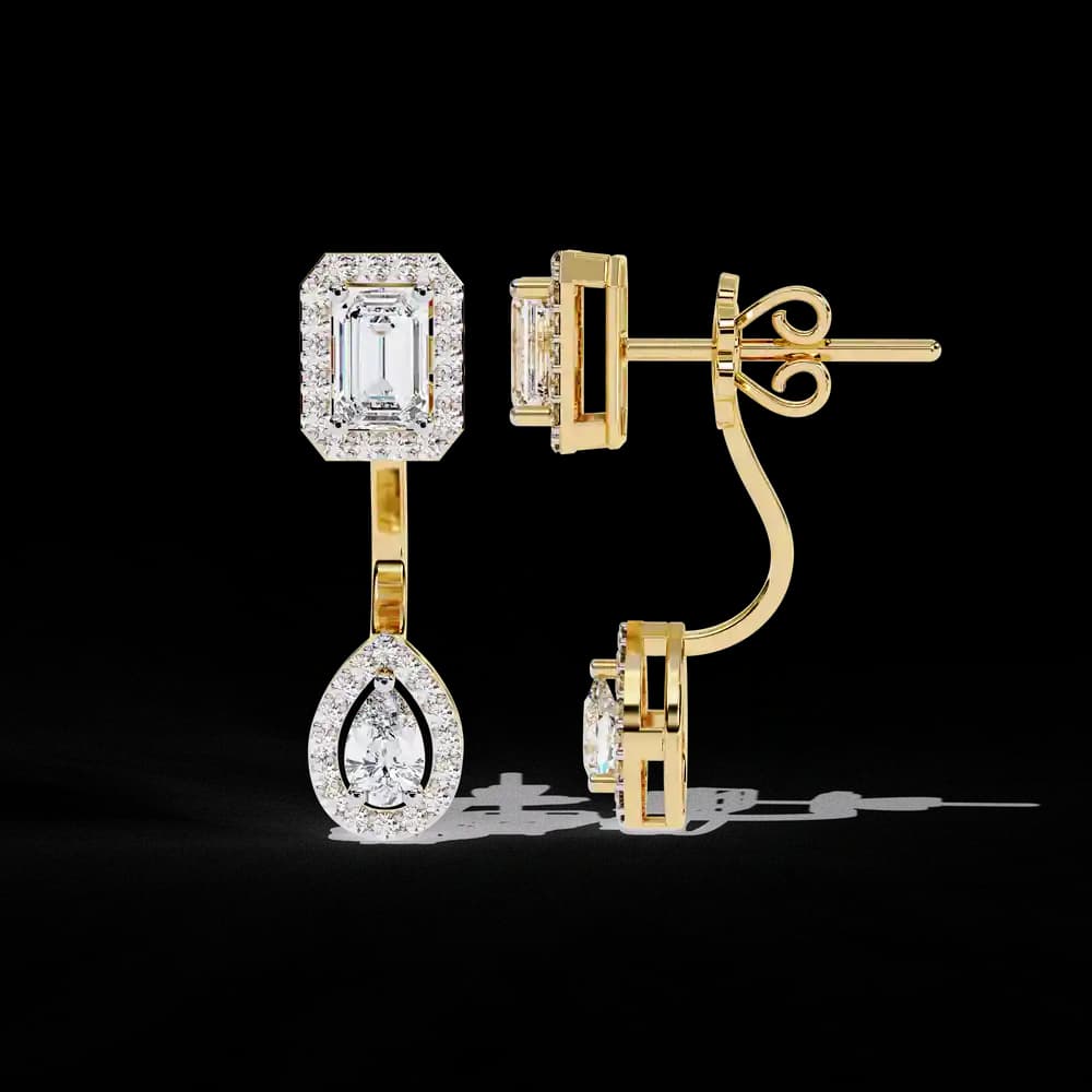 Elegant Lab Grown Diamond Earrings with Emerald and Pear Cut Stones - Image 12 Elegant Lab Grown Diamond Earrings with Emerald and Pear Cut Stones, view 12 of 16