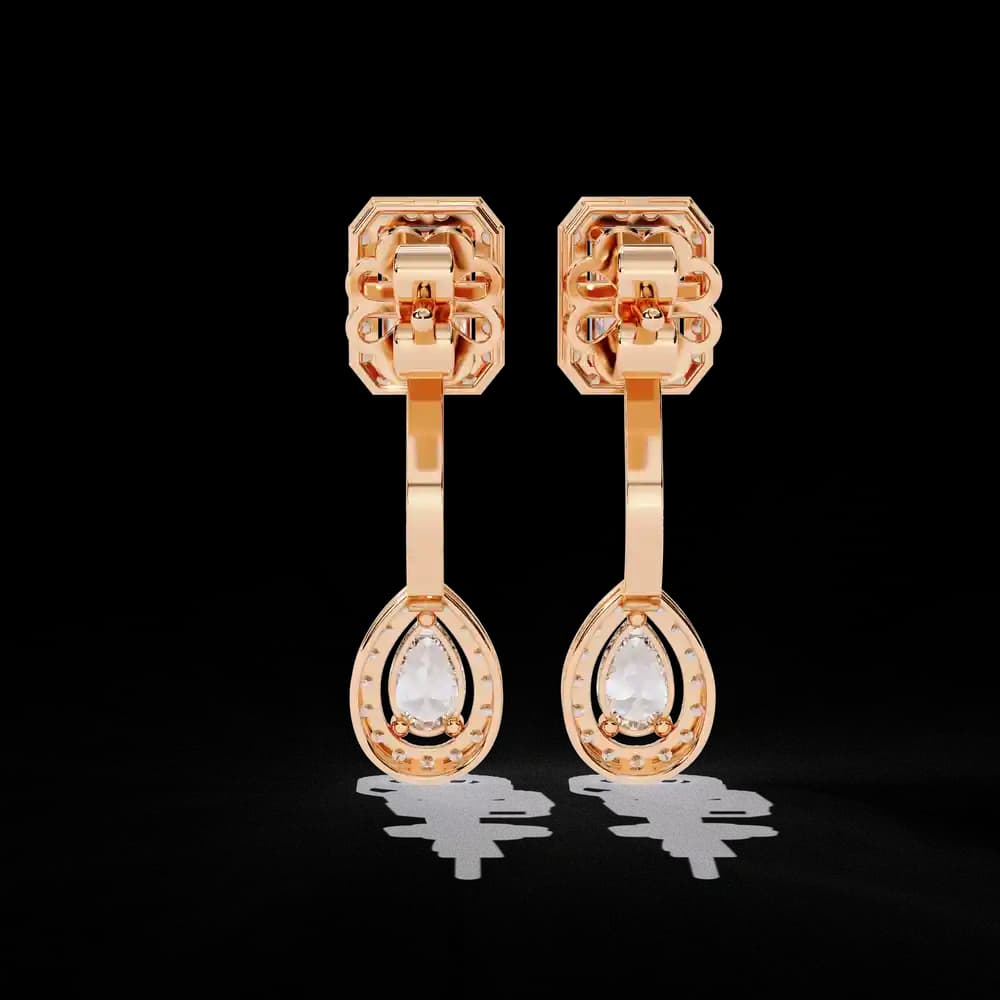 Elegant Lab Grown Diamond Earrings with Emerald and Pear Cut Stones - Image 13 Elegant Lab Grown Diamond Earrings with Emerald and Pear Cut Stones, view 13 of 16