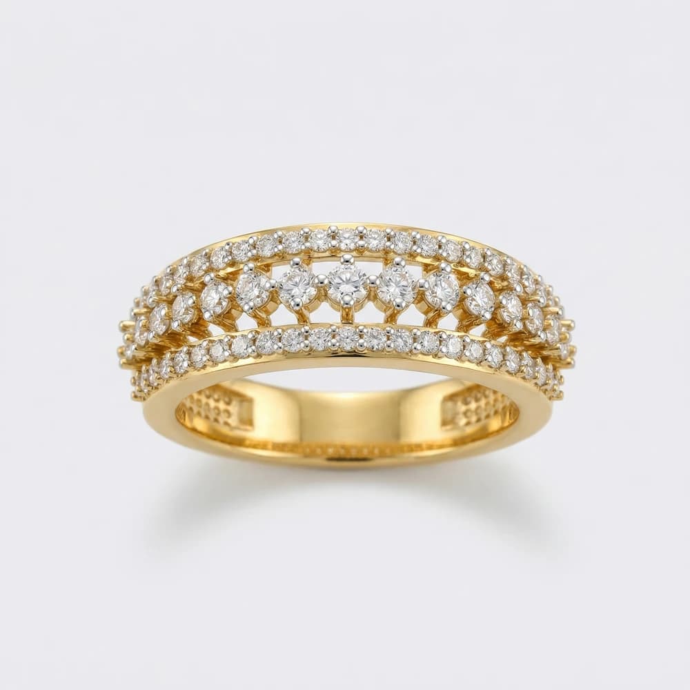 Triple Row Graduated Pav Lab Grown Diamond Ring - Image 1 Triple Row Graduated Pav Lab Grown Diamond Ring, view 1 of 3