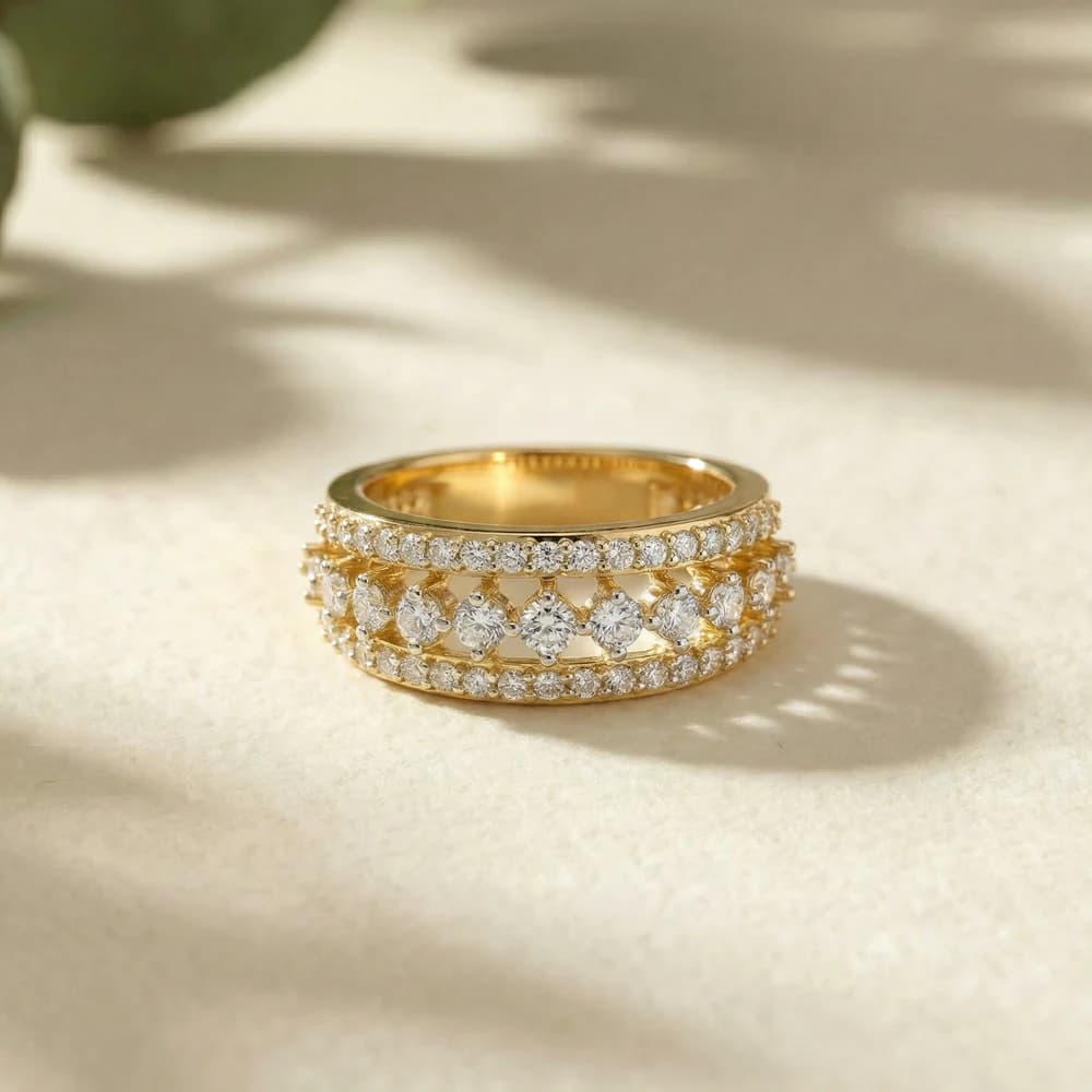 Triple Row Graduated Pav Lab Grown Diamond Ring - Image 2 Triple Row Graduated Pav Lab Grown Diamond Ring, view 2 of 3