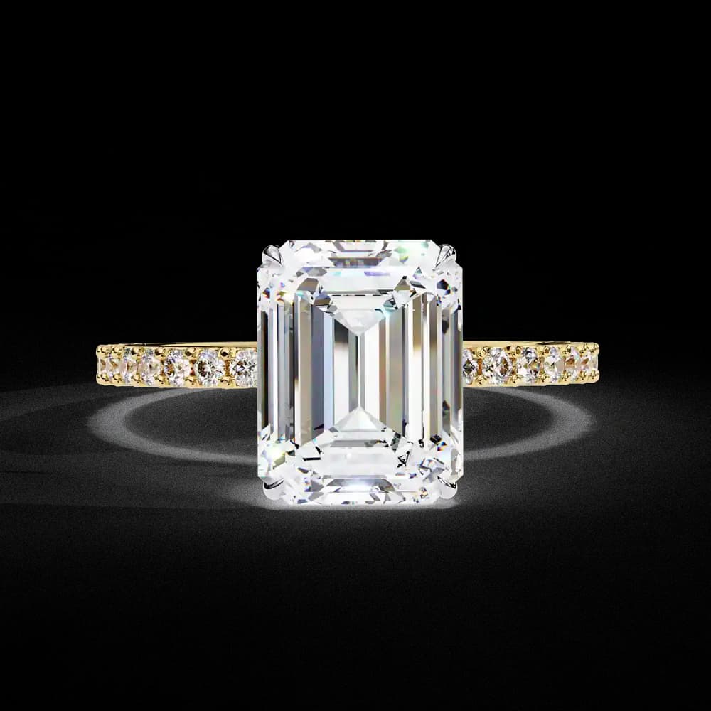 Elegant Emerald Solitaire Lab Grown Diamond Ring with Pave Band - Image 1 Elegant Emerald Solitaire Lab Grown Diamond Ring with Pave Band, view 1 of 13