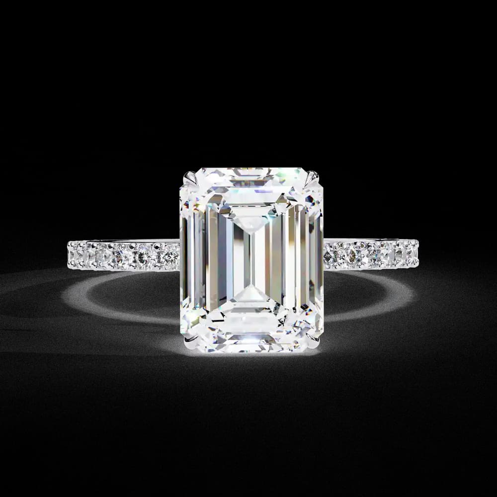 Elegant Emerald Solitaire Lab Grown Diamond Ring with Pave Band - Image 10 Elegant Emerald Solitaire Lab Grown Diamond Ring with Pave Band, view 10 of 13