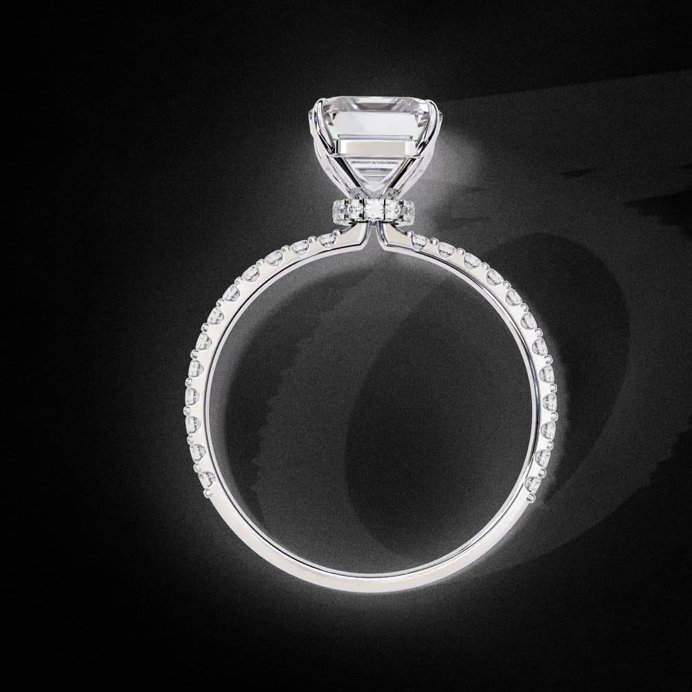 Elegant Emerald Solitaire Lab Grown Diamond Ring with Pave Band - Image 13 Elegant Emerald Solitaire Lab Grown Diamond Ring with Pave Band, view 13 of 13