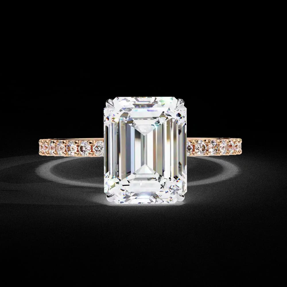Elegant Emerald Solitaire Lab Grown Diamond Ring with Pave Band - Image 4 Elegant Emerald Solitaire Lab Grown Diamond Ring with Pave Band, view 4 of 13