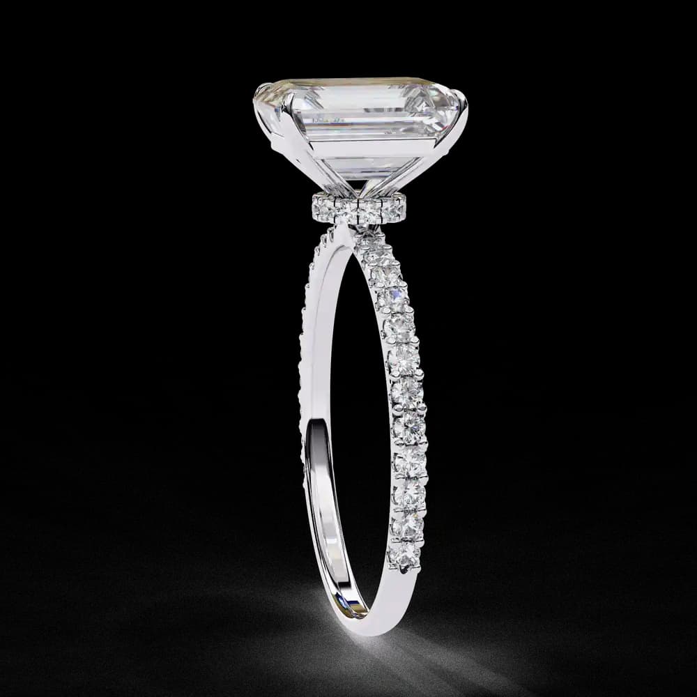 Elegant Emerald Solitaire Lab Grown Diamond Ring with Pave Band - Image 5 Elegant Emerald Solitaire Lab Grown Diamond Ring with Pave Band, view 5 of 13