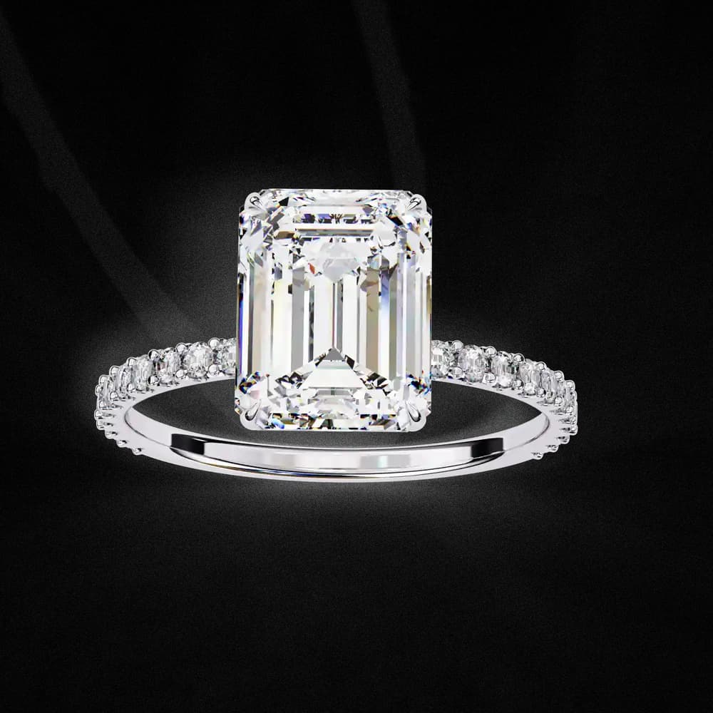 Elegant Emerald Solitaire Lab Grown Diamond Ring with Pave Band - Image 6 Elegant Emerald Solitaire Lab Grown Diamond Ring with Pave Band, view 6 of 13