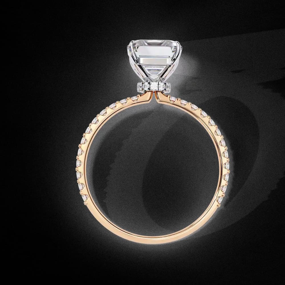Elegant Emerald Solitaire Lab Grown Diamond Ring with Pave Band - Image 7 Elegant Emerald Solitaire Lab Grown Diamond Ring with Pave Band, view 7 of 13