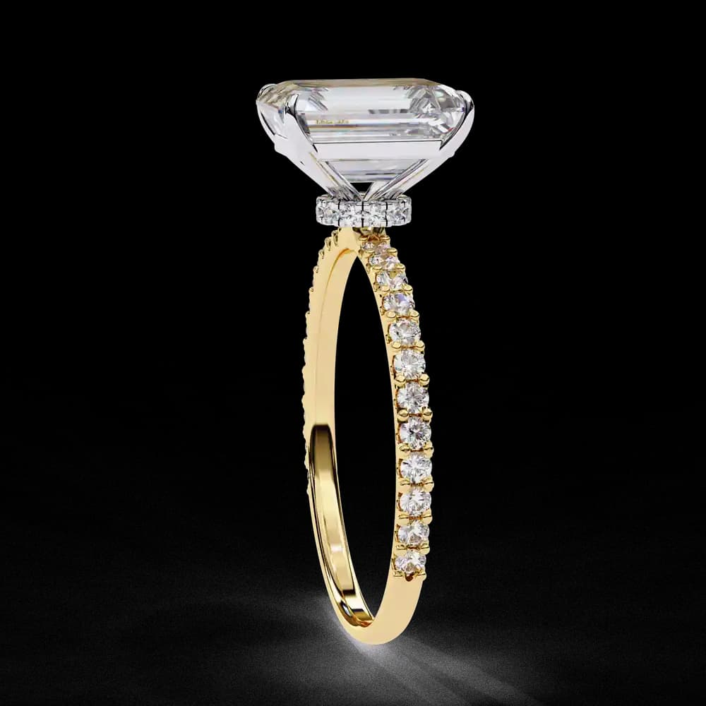 Elegant Emerald Solitaire Lab Grown Diamond Ring with Pave Band - Image 8 Elegant Emerald Solitaire Lab Grown Diamond Ring with Pave Band, view 8 of 13