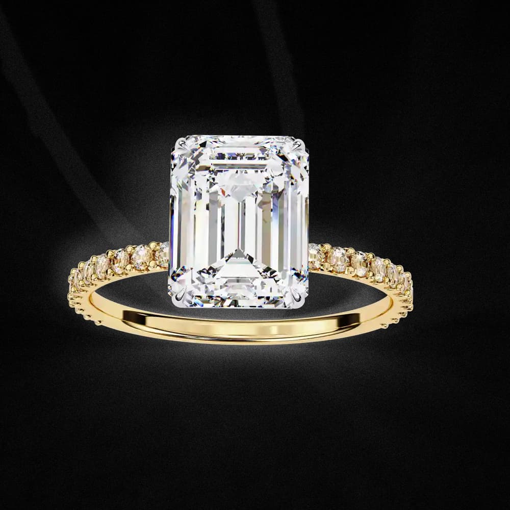 Elegant Emerald Solitaire Lab Grown Diamond Ring with Pave Band - Image 9 Elegant Emerald Solitaire Lab Grown Diamond Ring with Pave Band, view 9 of 13
