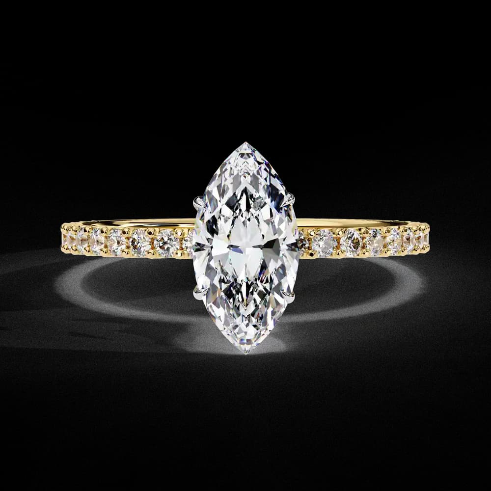 Elegant Marquise Lab Grown Diamond Ring with Pave Band - Image 1 Elegant Marquise Lab Grown Diamond Ring with Pave Band, view 1 of 14