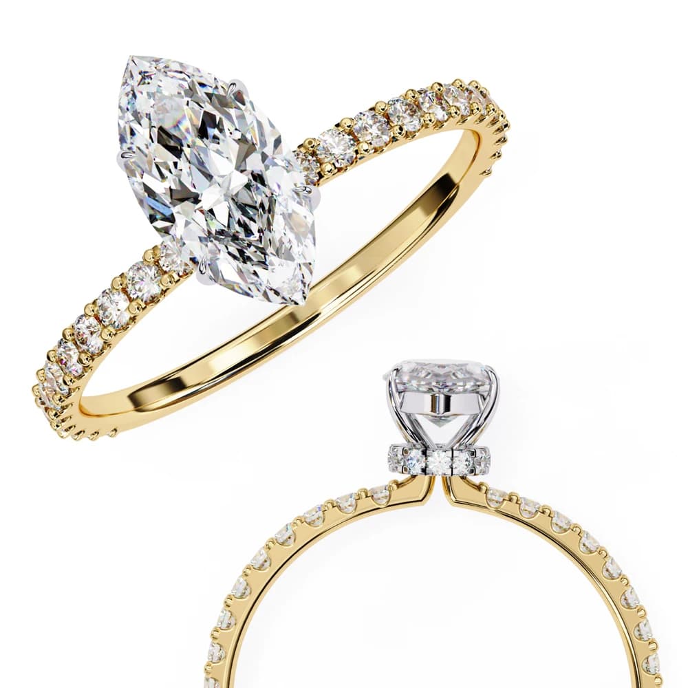Elegant Marquise Lab Grown Diamond Ring with Pave Band - Image 3 Elegant Marquise Lab Grown Diamond Ring with Pave Band, view 3 of 14
