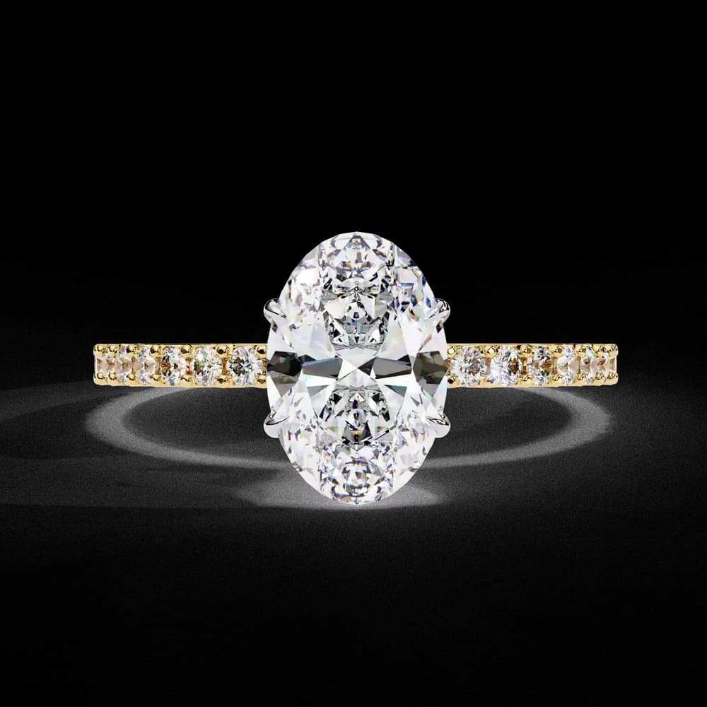 Elegant Oval Solitaire Lab Grown Diamond Ring with Pave Band - Image 1 Elegant Oval Solitaire Lab Grown Diamond Ring with Pave Band, view 1 of 8