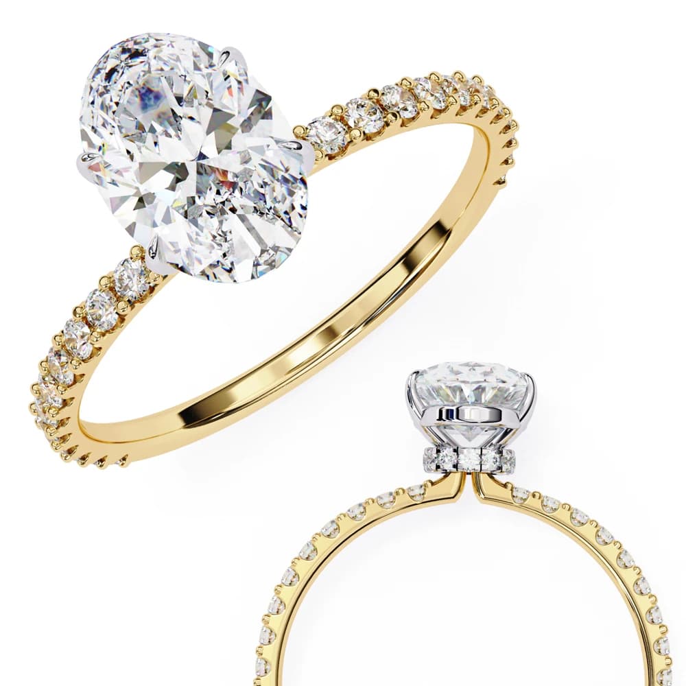 Elegant Oval Solitaire Lab Grown Diamond Ring with Pave Band - Image 3 Elegant Oval Solitaire Lab Grown Diamond Ring with Pave Band, view 3 of 8