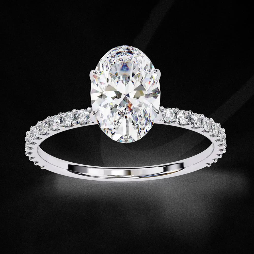 Elegant Oval Solitaire Lab Grown Diamond Ring with Pave Band - Image 5 Elegant Oval Solitaire Lab Grown Diamond Ring with Pave Band, view 5 of 8