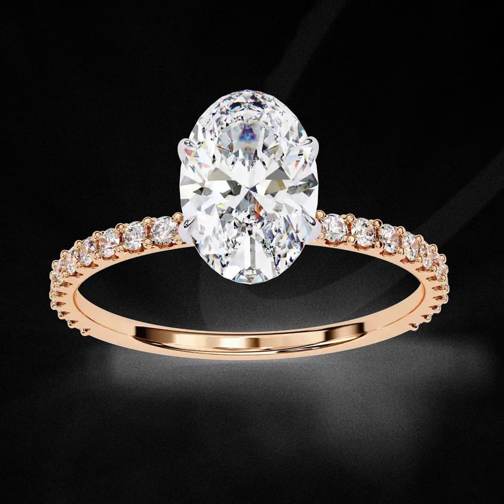 Elegant Oval Solitaire Lab Grown Diamond Ring with Pave Band - Image 6 Elegant Oval Solitaire Lab Grown Diamond Ring with Pave Band, view 6 of 8