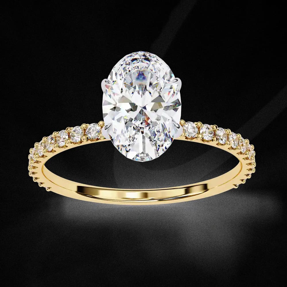 Elegant Oval Solitaire Lab Grown Diamond Ring with Pave Band - Image 7 Elegant Oval Solitaire Lab Grown Diamond Ring with Pave Band, view 7 of 8