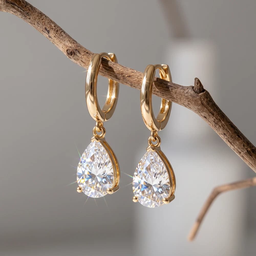 Elegant Pear Dangle Hoop Lab Grown Earring - Image 3 Elegant Pear Dangle Hoop Lab Grown Earring, view 3 of 5