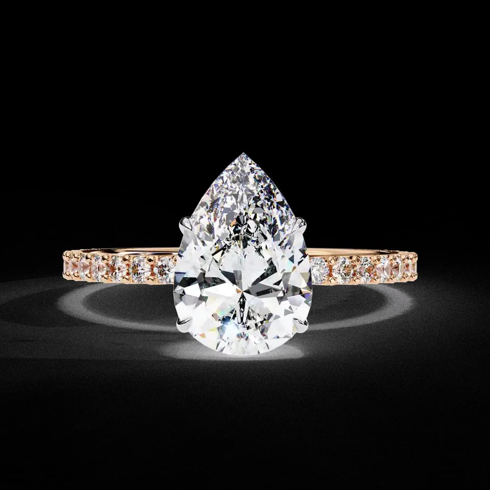 Elegant Pear Solitaire Lab Grown Diamond Ring with Pave Band - Image 10 Elegant Pear Solitaire Lab Grown Diamond Ring with Pave Band, view 10 of 14