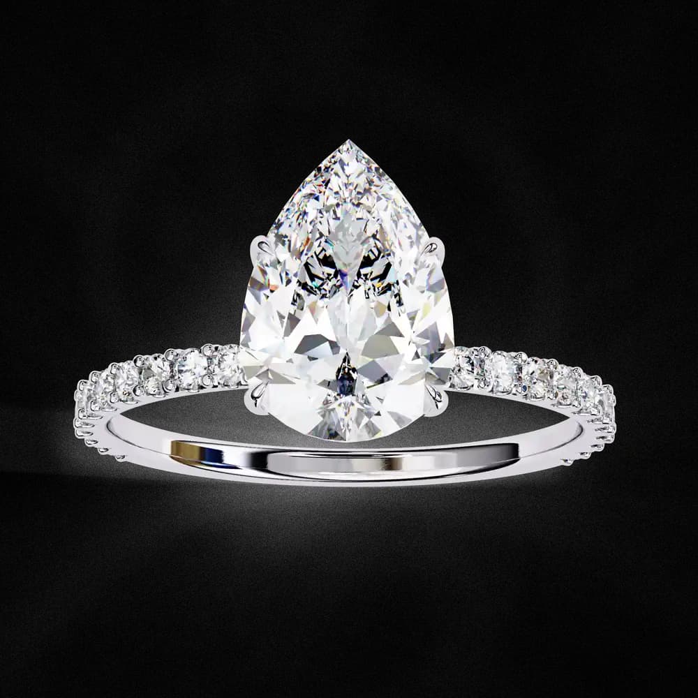 Elegant Pear Solitaire Lab Grown Diamond Ring with Pave Band - Image 11 Elegant Pear Solitaire Lab Grown Diamond Ring with Pave Band, view 11 of 14
