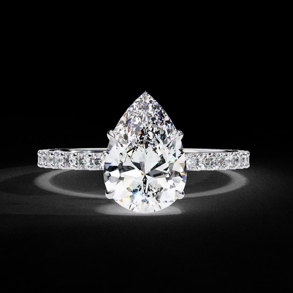 Elegant Pear Solitaire Lab Grown Diamond Ring with Pave Band - Image 3 Elegant Pear Solitaire Lab Grown Diamond Ring with Pave Band, view 3 of 14