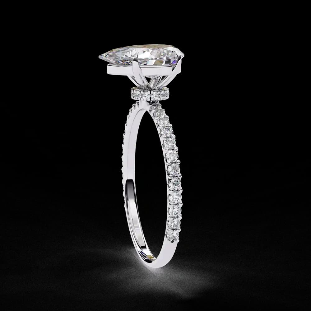 Elegant Pear Solitaire Lab Grown Diamond Ring with Pave Band - Image 5 Elegant Pear Solitaire Lab Grown Diamond Ring with Pave Band, view 5 of 14