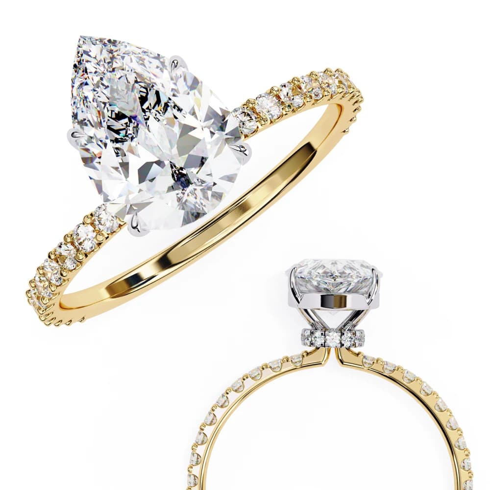 Elegant Pear Solitaire Lab Grown Diamond Ring with Pave Band - Image 7 Elegant Pear Solitaire Lab Grown Diamond Ring with Pave Band, view 7 of 14