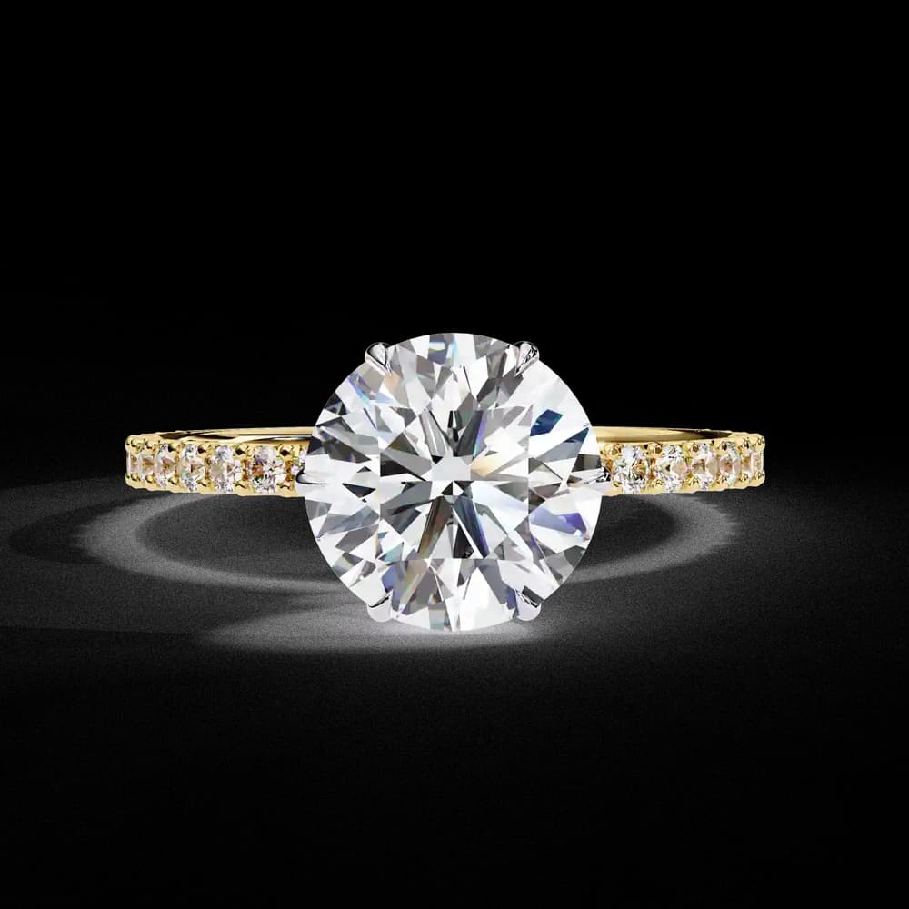Elegant Round Solitaire Lab Grown Diamond Ring with Pave Band - Image 1 Elegant Round Solitaire Lab Grown Diamond Ring with Pave Band, view 1 of 14