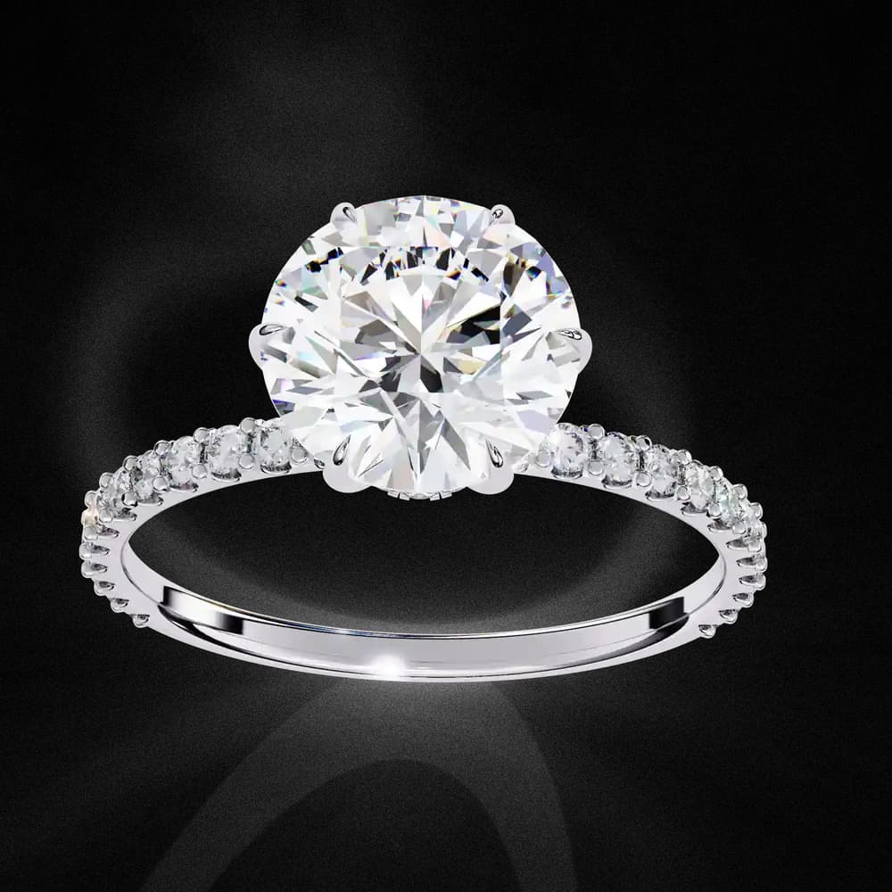 Elegant Round Solitaire Lab Grown Diamond Ring with Pave Band - Image 12 Elegant Round Solitaire Lab Grown Diamond Ring with Pave Band, view 12 of 14