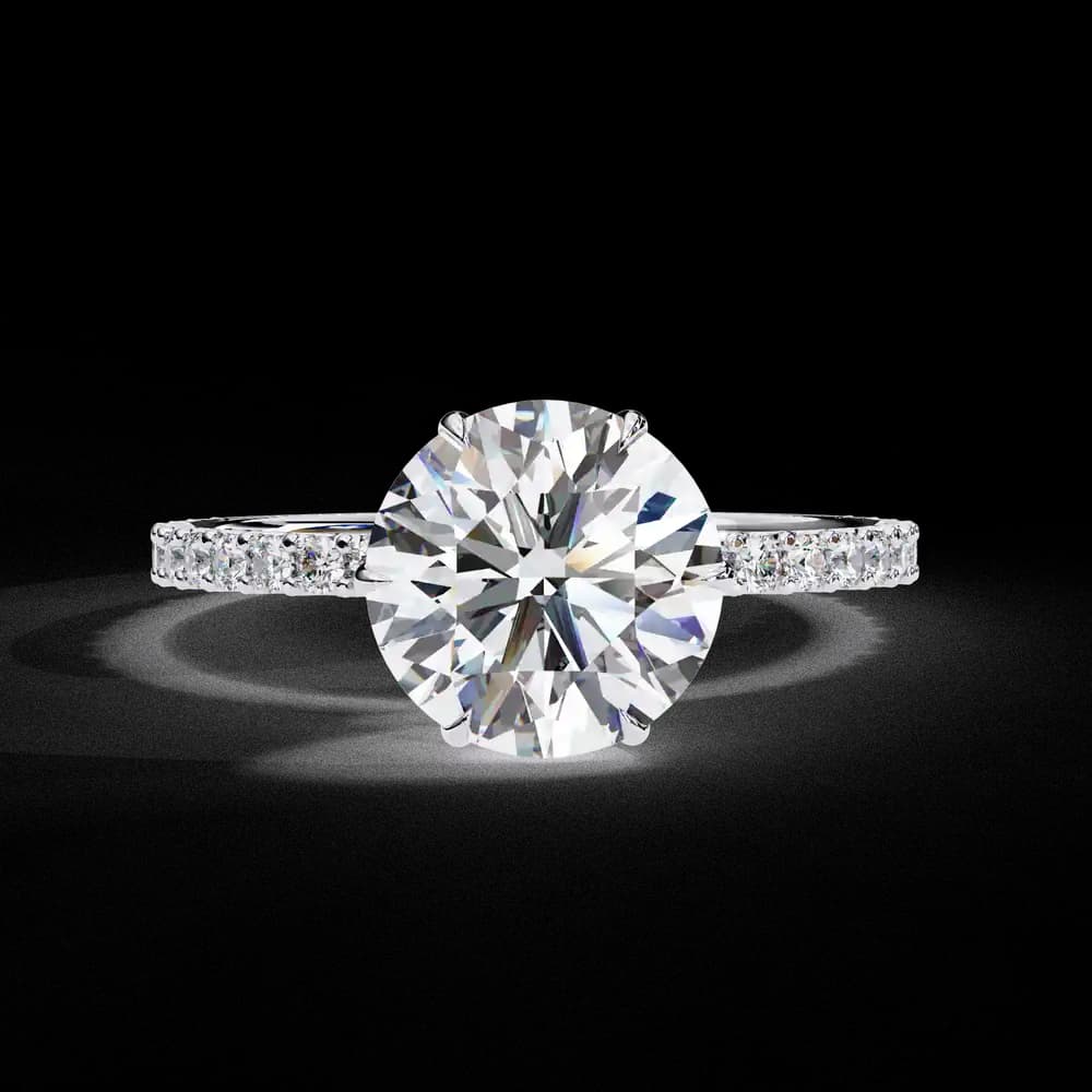Elegant Round Solitaire Lab Grown Diamond Ring with Pave Band - Image 3 Elegant Round Solitaire Lab Grown Diamond Ring with Pave Band, view 3 of 14
