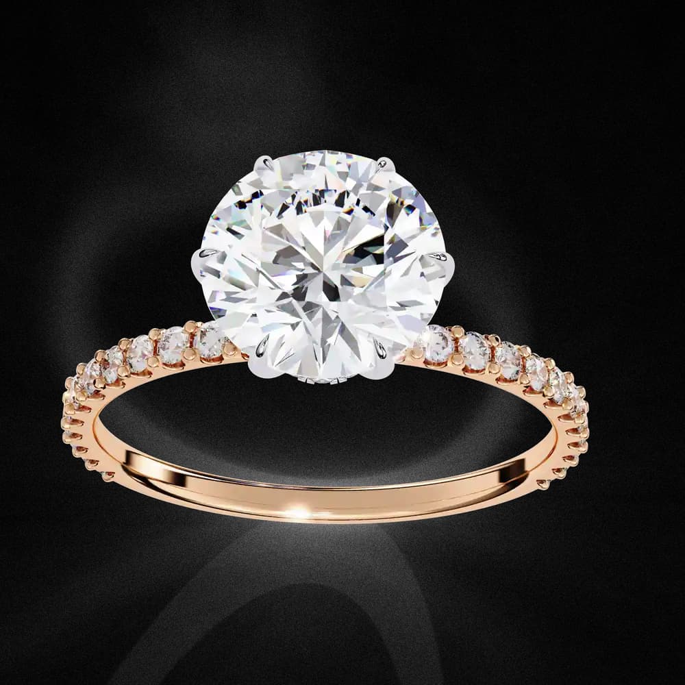 Elegant Round Solitaire Lab Grown Diamond Ring with Pave Band - Image 5 Elegant Round Solitaire Lab Grown Diamond Ring with Pave Band, view 5 of 14