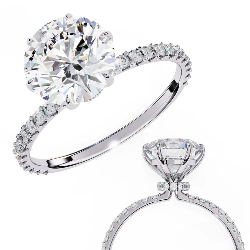 Elegant Round Solitaire Lab Grown Diamond Ring with Pave Band - Image 7 Elegant Round Solitaire Lab Grown Diamond Ring with Pave Band, view 7 of 14