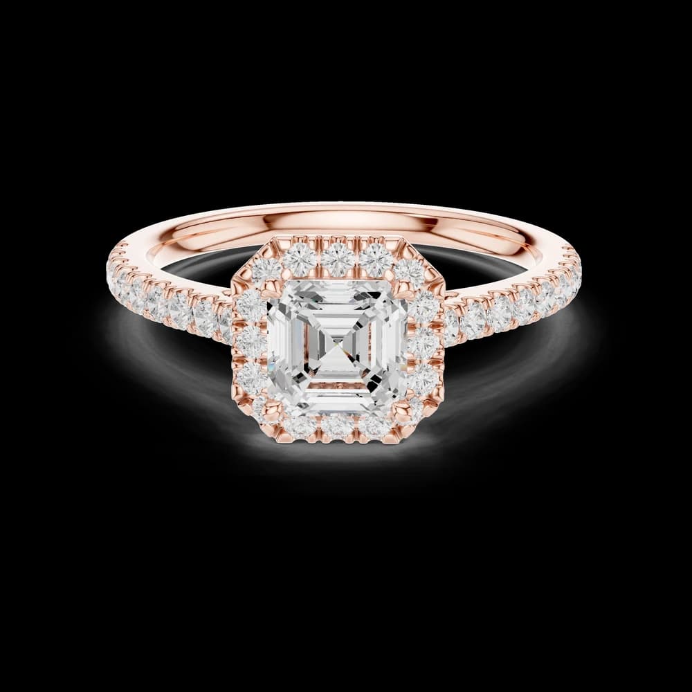 Asscher Cut Halo Pavé Band Lab Grown Diamond Ring - Image 1 Asscher Cut Halo Pavé Band Lab Grown Diamond Ring, view 1 of 6