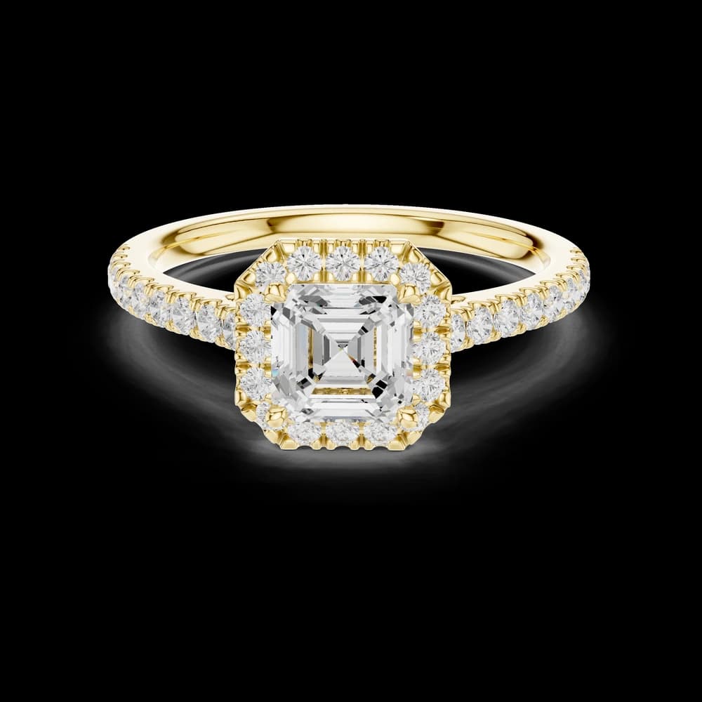 Asscher Cut Halo Pavé Band Lab Grown Diamond Ring - Image 3 Asscher Cut Halo Pavé Band Lab Grown Diamond Ring, view 3 of 6