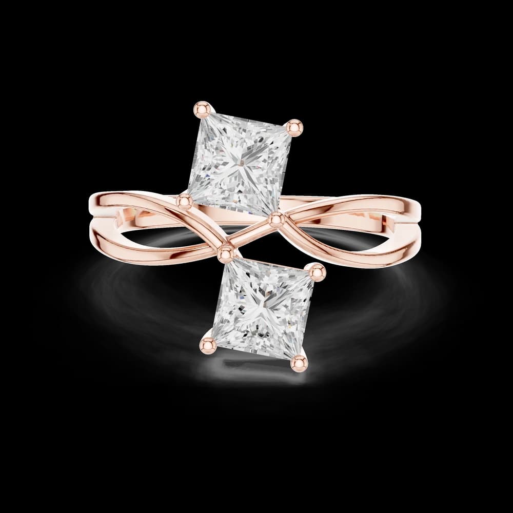 Crossover Two Stone Princess Cut Lab Grown Diamond Ring - Image 1 Crossover Two Stone Princess Cut Lab Grown Diamond Ring, view 1 of 6