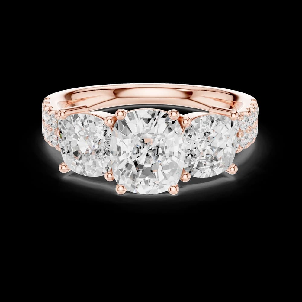 Ember Cushion Cut Three Stone Lab Grown Diamond Ring - Image 1 Ember Cushion Cut Three Stone Lab Grown Diamond Ring, view 1 of 6