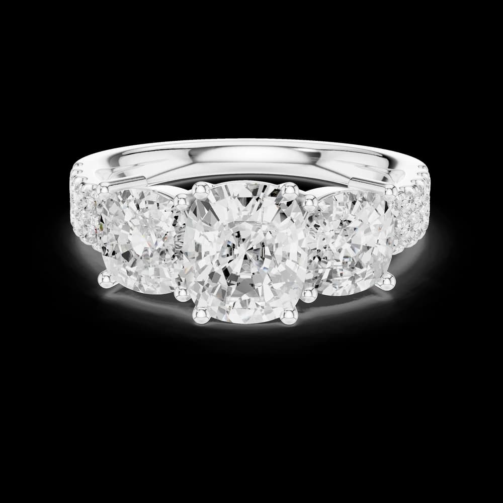 Ember Cushion Cut Three Stone Lab Grown Diamond Ring - Image 2 Ember Cushion Cut Three Stone Lab Grown Diamond Ring, view 2 of 6